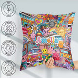 Custom Name Cute Hippie Van Rainbow Toys Collage Purple Seamless Square Filled Cushion Throw Pillow Sofa Bed Home Decor Zip Washable UK Made