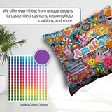 Custom Name Cute Hippie Van Rainbow Toys Collage Purple Seamless Square Filled Cushion Throw Pillow Sofa Bed Home Decor Zip Washable UK Made