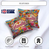 Custom Name Cute Hippie Van Rainbow Toys Red Background Seamless Square Filled Cushion Throw Pillow Sofa Bed Home Decor Zip Washable UK Made