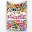 Cute Hippie Van Rainbow Toys Collage Cream Background Seamless  Personalised Custom Name Super Soft Fleece Blanket Bed Sofa Throw