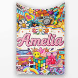 Cute Hippie Van Rainbow Toys Collage Cream Background Seamless  Personalised Custom Name Super Soft Fleece Blanket Bed Sofa Throw