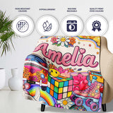 Cute Hippie Van Rainbow Toys Collage Cream Background Seamless  Personalised Custom Name Super Soft Fleece Blanket Bed Sofa Throw
