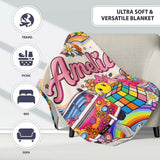Cute Hippie Van Rainbow Toys Collage Cream Background Seamless  Personalised Custom Name Super Soft Fleece Blanket Bed Sofa Throw