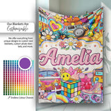 Cute Hippie Van Rainbow Toys Collage Cream Background Seamless  Personalised Custom Name Super Soft Fleece Blanket Bed Sofa Throw