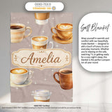 Coffee Latte Cappuccino  Seamless Pattern on Light Beige Lovely  Personalised Custom Name Super Soft Fleece Blanket Bed Sofa Throw
