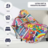 Cute Hippie Van Rainbow Toys Collage Beige Background Seamless  Personalised Custom Name Super Soft Fleece Blanket Bed Sofa Throw