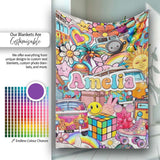 Cute Hippie Van Rainbow Toys Collage Beige Background Seamless  Personalised Custom Name Super Soft Fleece Blanket Bed Sofa Throw