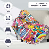Hippie Van Rainbow Toys Collage Light Yellow Background Seamless  Personalised Custom Name Super Soft Fleece Blanket Bed Sofa Throw