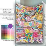 Hippie Van Rainbow Toys Collage Light Yellow Background Seamless  Personalised Custom Name Super Soft Fleece Blanket Bed Sofa Throw