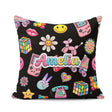 Custom Name Cute Kawaii Toys Black Background Seamless Pattern Square Filled Cushion Throw Pillow Sofa Bed Home Decor Zip Washable UK Made