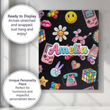 Personalised Name Cute Kawaii Toys Black Custom  Unique Gift Idea Elegant Feature Canvas Wall Art Print Decor Picture Ready to Hang