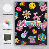 Personalised Name Cute Kawaii Toys Black Custom  Unique Gift Idea Elegant Feature Canvas Wall Art Print Decor Picture Ready to Hang