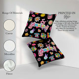 Custom Name Cute Kawaii Toys Black Background Seamless Pattern Square Filled Cushion Throw Pillow Sofa Bed Home Decor Zip Washable UK Made