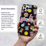 Cute Kawaii Toys Black Background Printed Design Custom Name Protective Phone Case Mobile Cover Durable Everyday Smartphone Shock Resistant