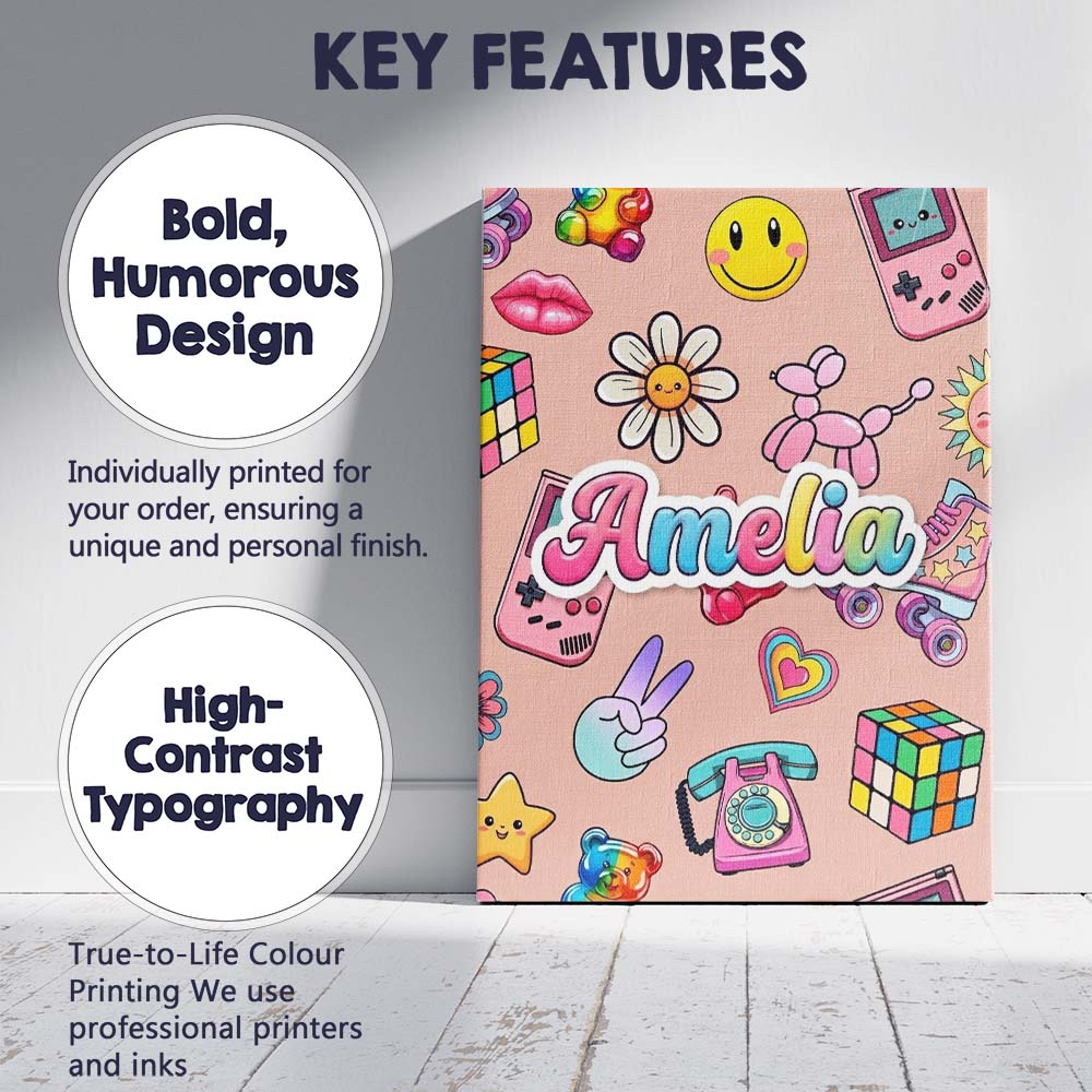 Personalised Name Toys Smiley Roller Skate Custom  Unique Gift Idea Elegant Feature Canvas Wall Art Print Decor Picture Ready to Hang
