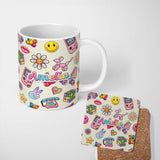 Personalized Custom Name Toys Smiley Roller Skate Cream Background Seamless Pattern Name Cute 11oz Ceramic Coffee Tea Mug White Large Handle