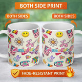 Personalized Custom Name Toys Smiley Roller Skate Cream Background Seamless Pattern Name Cute 11oz Ceramic Coffee Tea Mug White Large Handle