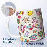 Personalized Custom Name Toys Smiley Roller Skate Cream Background Seamless Pattern Name Cute 11oz Ceramic Coffee Tea Mug White Large Handle