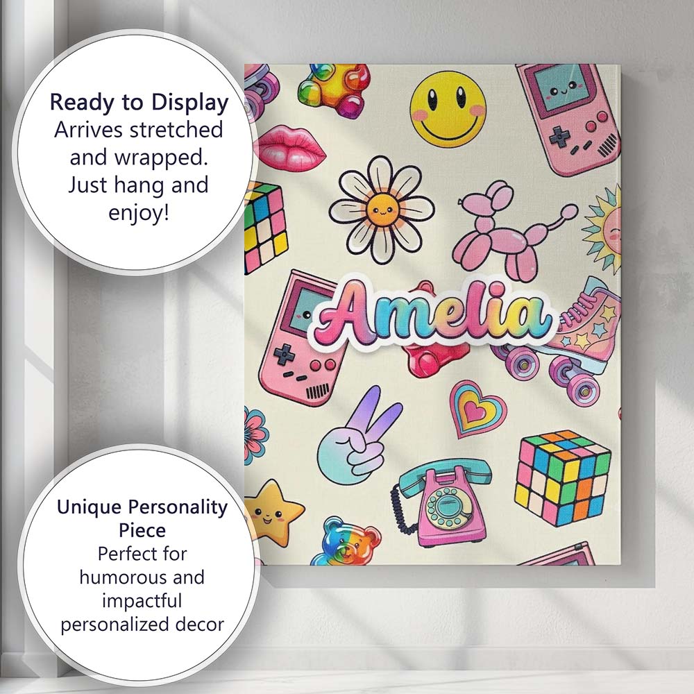 Personalised Name Toys Smiley Roller Skate Custom  Unique Gift Idea Elegant Feature Canvas Wall Art Print Decor Picture Ready to Hang