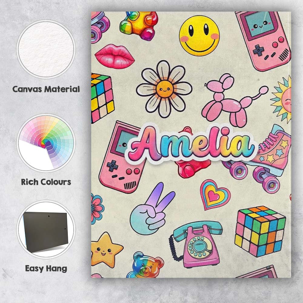 Personalised Name Toys Smiley Roller Skate Custom  Unique Gift Idea Elegant Feature Canvas Wall Art Print Decor Picture Ready to Hang