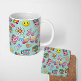 Personalized Custom Name Toys Smiley Roller Skate Mint Background Seamless Pattern Custom 11oz Ceramic Coffee Tea Mug White Large Handle
