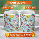Personalized Custom Name Toys Smiley Roller Skate Mint Background Seamless Pattern Custom 11oz Ceramic Coffee Tea Mug White Large Handle