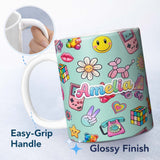 Personalized Custom Name Toys Smiley Roller Skate Mint Background Seamless Pattern Custom 11oz Ceramic Coffee Tea Mug White Large Handle