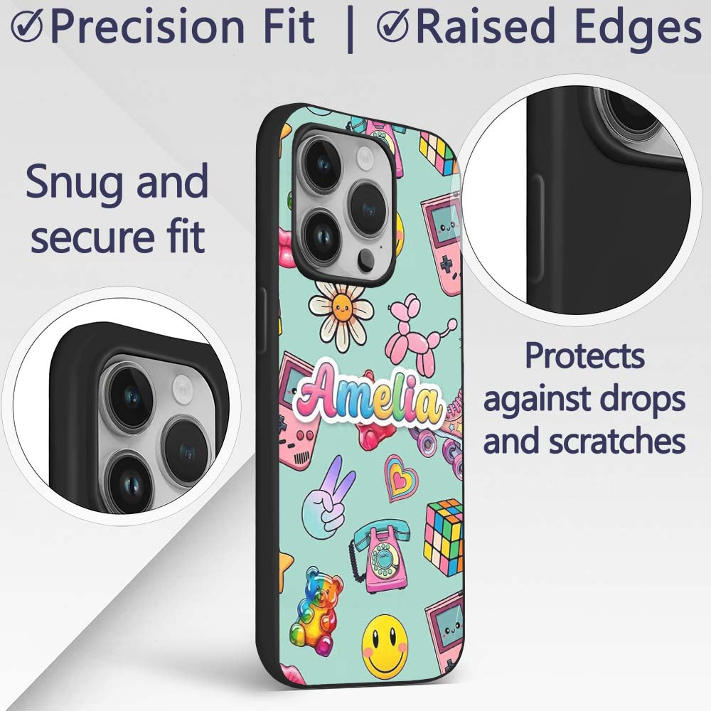Toys Smiley Roller Skate Mint Background Seamless Custom Name Protective Phone Case Mobile Cover Durable Everyday Smartphone Shock Resistant
