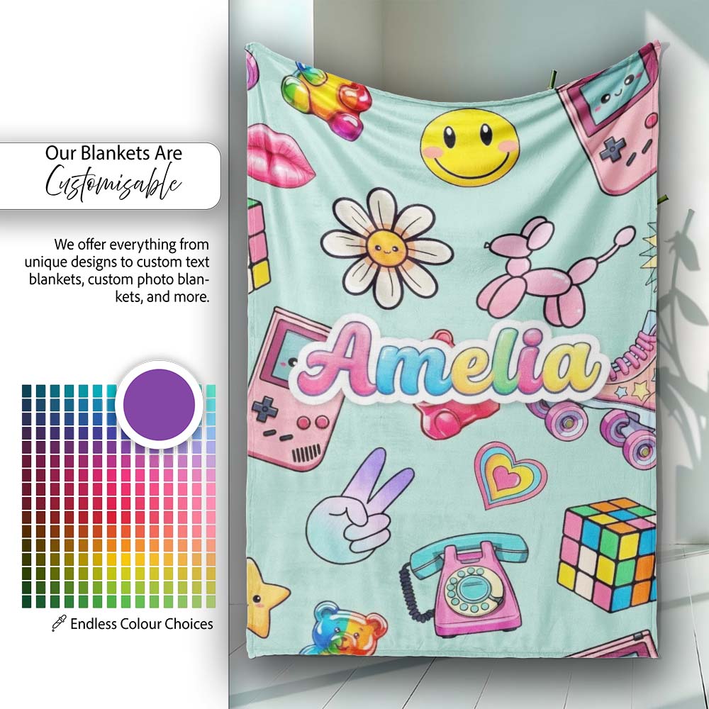 Toys Smiley Roller Skate Mint Background Seamless Pattern Custom  Personalised Custom Name Super Soft Fleece Blanket Bed Sofa Throw