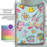 Toys Smiley Roller Skate Mint Background Seamless Pattern Custom  Personalised Custom Name Super Soft Fleece Blanket Bed Sofa Throw