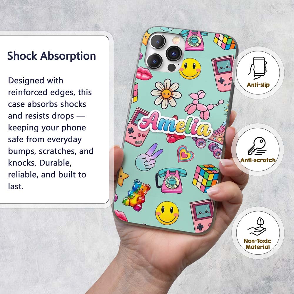 Toys Smiley Roller Skate Mint Background Seamless Custom Name Protective Phone Case Mobile Cover Durable Everyday Smartphone Shock Resistant
