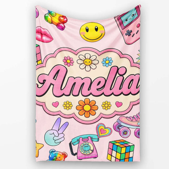 Toys Smiley Roller Skate Pink Background Seamless Pattern Custom  Personalised Custom Name Super Soft Fleece Blanket Bed Sofa Throw