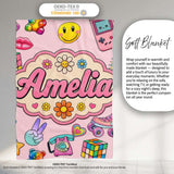 Toys Smiley Roller Skate Pink Background Seamless Pattern Custom  Personalised Custom Name Super Soft Fleece Blanket Bed Sofa Throw