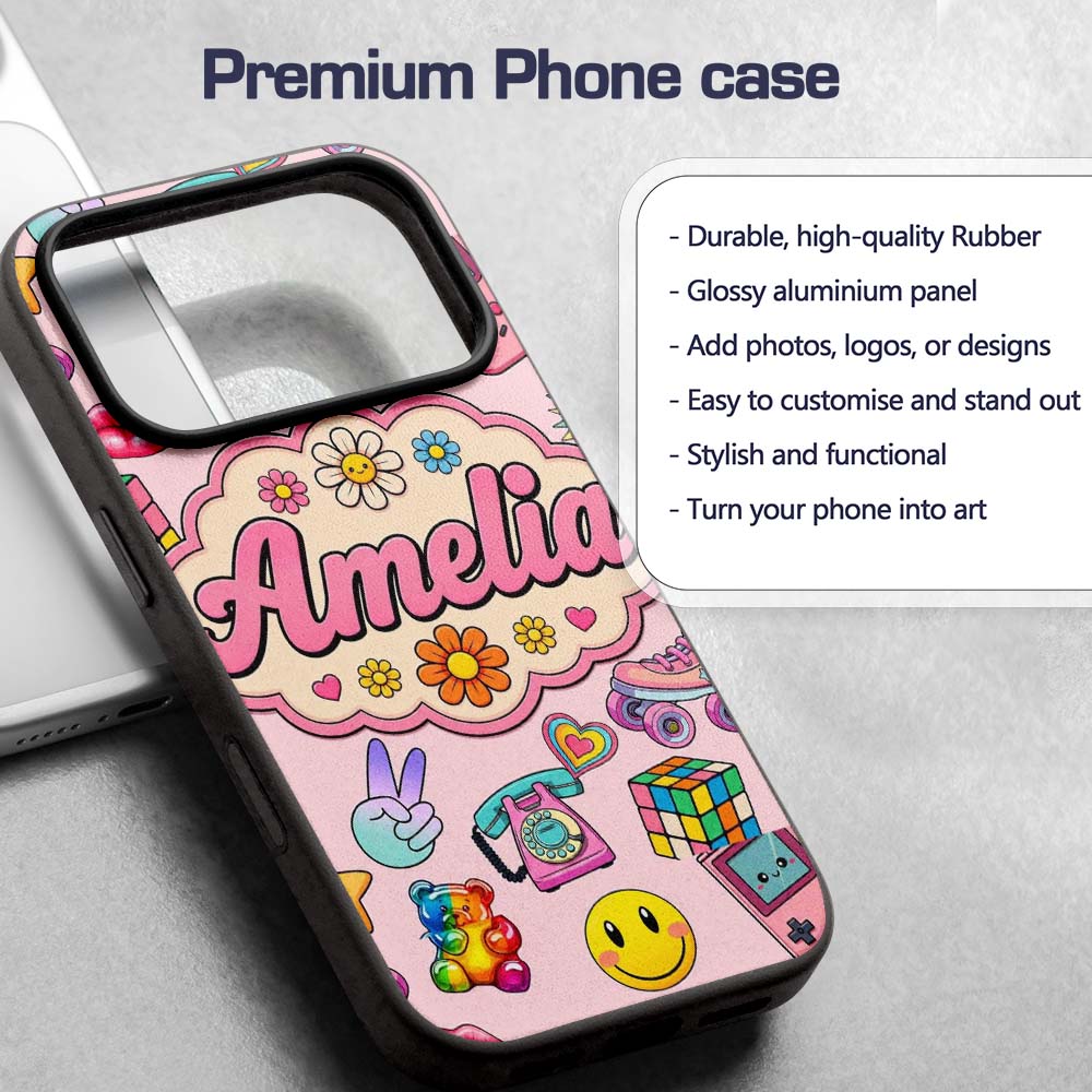 Toys Smiley Roller Skate Pink Background Seamless Custom Name Protective Phone Case Mobile Cover Durable Everyday Smartphone Shock Resistant