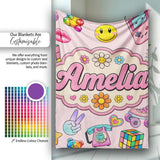 Toys Smiley Roller Skate Pink Background Seamless Pattern Custom  Personalised Custom Name Super Soft Fleece Blanket Bed Sofa Throw
