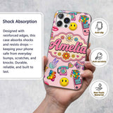 Toys Smiley Roller Skate Pink Background Seamless Custom Name Protective Phone Case Mobile Cover Durable Everyday Smartphone Shock Resistant