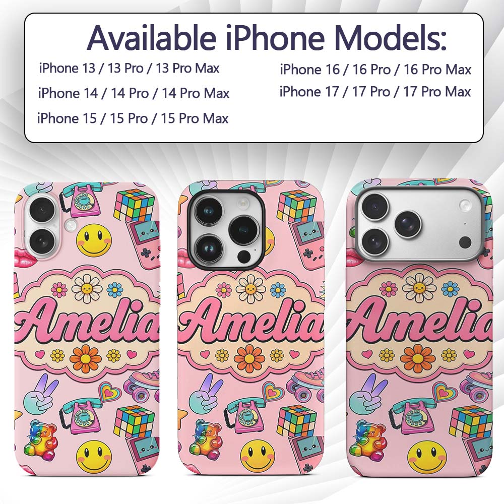 Toys Smiley Roller Skate Pink Background Seamless Custom Name Protective Phone Case Mobile Cover Durable Everyday Smartphone Shock Resistant