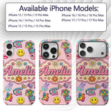 Toys Smiley Roller Skate Pink Background Seamless Custom Name Protective Phone Case Mobile Cover Durable Everyday Smartphone Shock Resistant