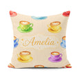 Custom Name Colorful Coffee Latte Cappuccino Seamless Pattern Square Filled Cushion Throw Pillow Sofa Bed Home Decor Zip Washable UK Made