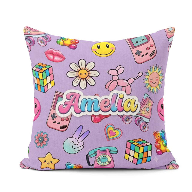 Custom Name Toys Smiley Roller Skate Background Seamless Pattern Square Filled Cushion Throw Pillow Sofa Bed Home Decor Zip Washable UK Made