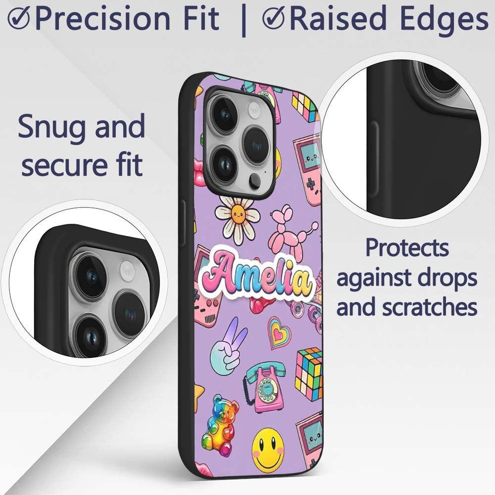 Toys Smiley Roller Skate Purple Printed Design Custom Name Protective Phone Case Mobile Cover Durable Everyday Smartphone Shock Resistant