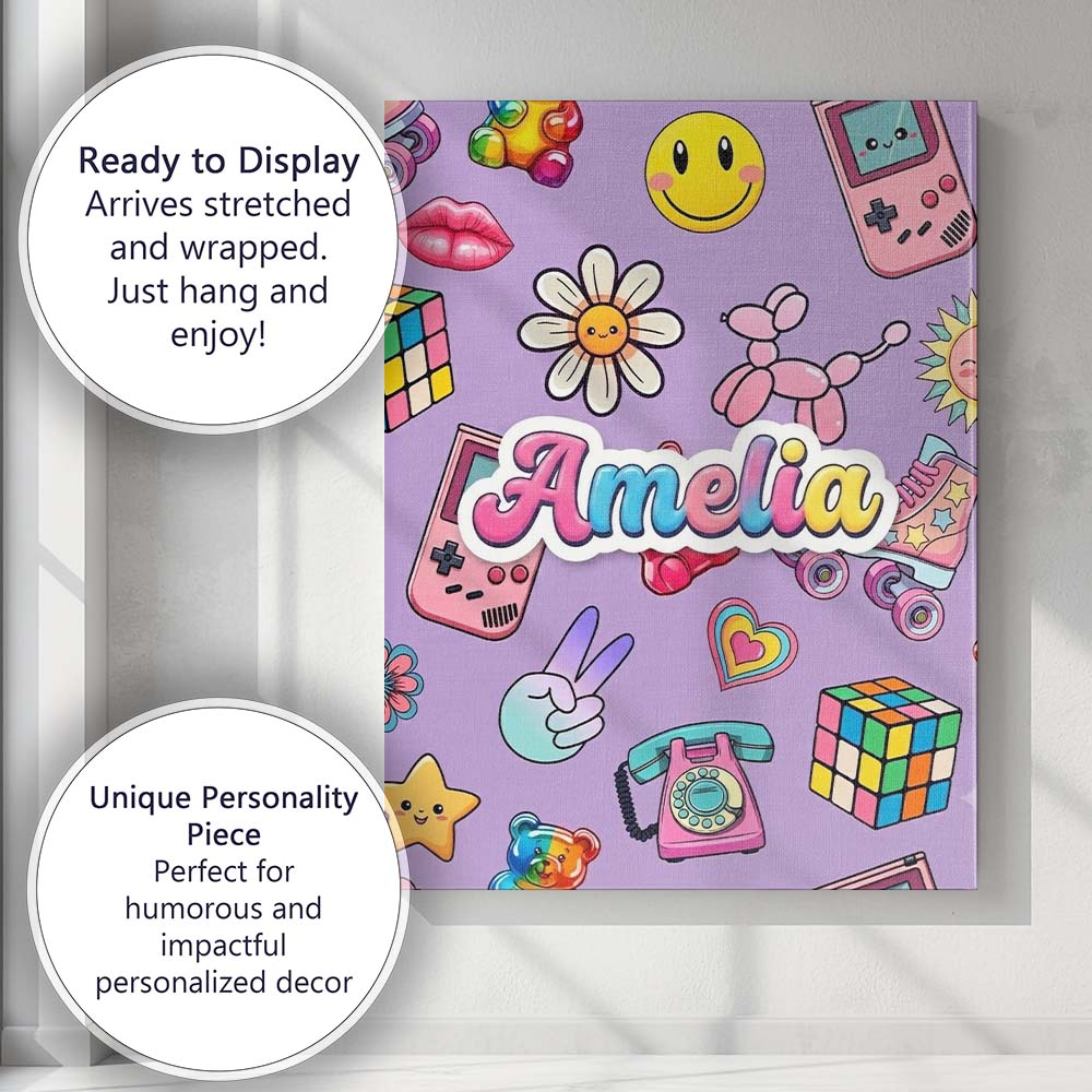 Personalised Name Toys Smiley Roller Skate Custom  Unique Gift Idea Elegant Feature Canvas Wall Art Print Decor Picture Ready to Hang
