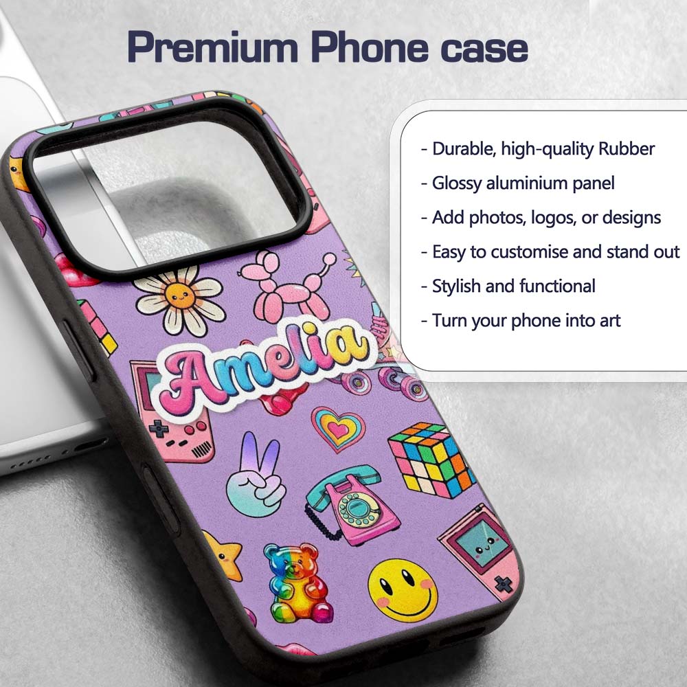 Toys Smiley Roller Skate Purple Printed Design Custom Name Protective Phone Case Mobile Cover Durable Everyday Smartphone Shock Resistant
