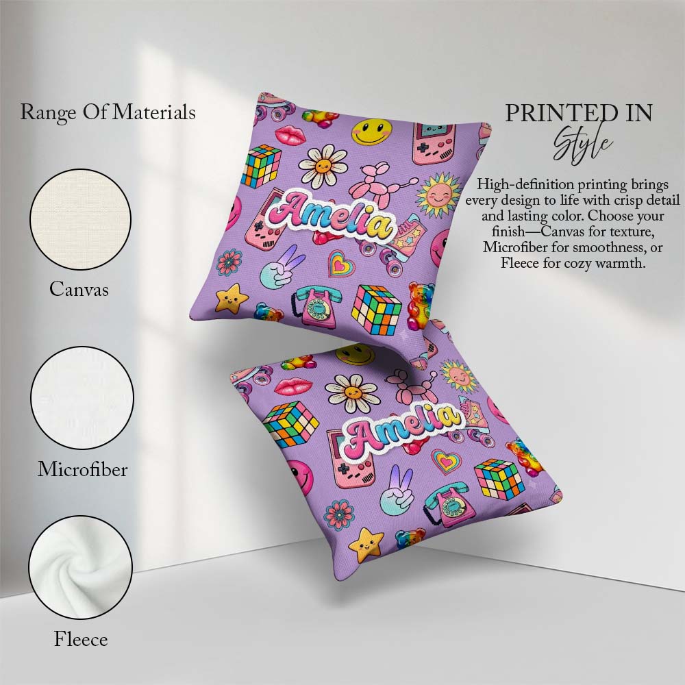 Custom Name Toys Smiley Roller Skate Background Seamless Pattern Square Filled Cushion Throw Pillow Sofa Bed Home Decor Zip Washable UK Made