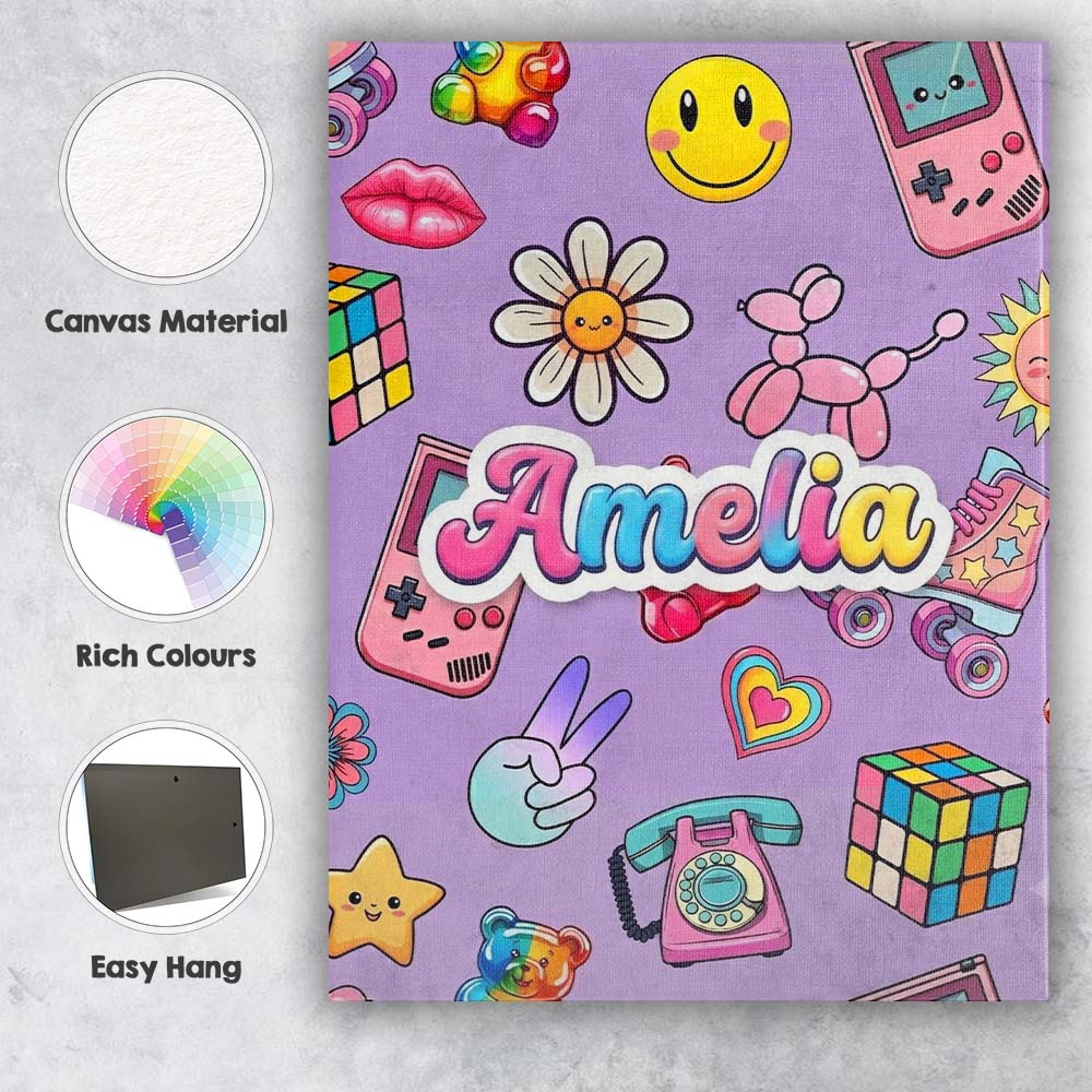Personalised Name Toys Smiley Roller Skate Custom  Unique Gift Idea Elegant Feature Canvas Wall Art Print Decor Picture Ready to Hang