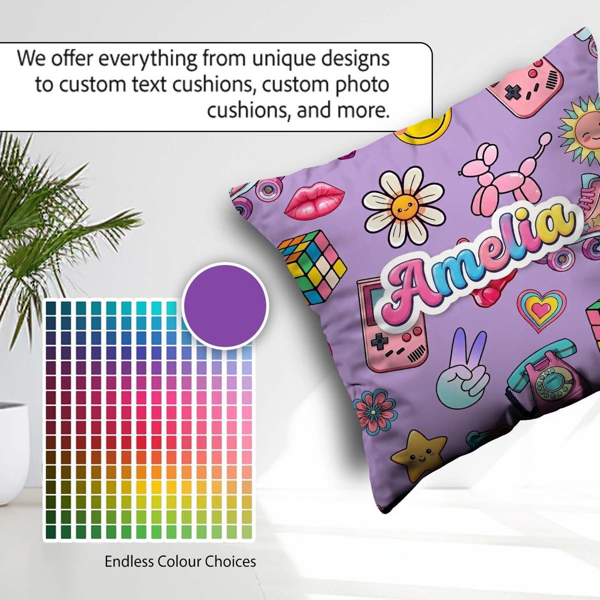 Custom Name Toys Smiley Roller Skate Background Seamless Pattern Square Filled Cushion Throw Pillow Sofa Bed Home Decor Zip Washable UK Made