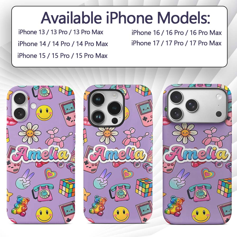 Toys Smiley Roller Skate Purple Printed Design Custom Name Protective Phone Case Mobile Cover Durable Everyday Smartphone Shock Resistant