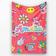 Toys Smiley Roller Skate Red Background Seamless Pattern Name Cute  Personalised Custom Name Super Soft Fleece Blanket Bed Sofa Throw