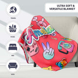 Toys Smiley Roller Skate Red Background Seamless Pattern Name Cute  Personalised Custom Name Super Soft Fleece Blanket Bed Sofa Throw