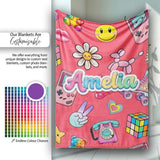 Toys Smiley Roller Skate Red Background Seamless Pattern Name Cute  Personalised Custom Name Super Soft Fleece Blanket Bed Sofa Throw